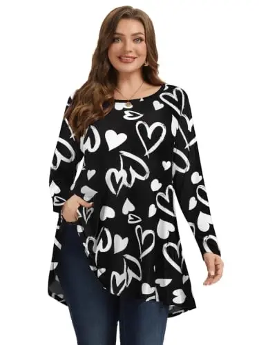 LARACE Plus Size Tunic Tops Long Sleeve Shirts for Women Swing Flowy Loose Fit Clothes for Leggings - 2