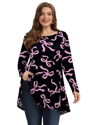 LARACE Plus Size Tunic Tops Long Sleeve Shirts for Women Swing Flowy Loose Fit Clothes for Leggings - 2