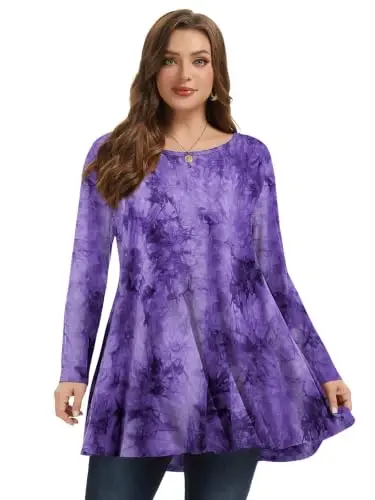 LARACE Plus Size Tunic Tops Long Sleeve Shirts for Women Swing Flowy Loose Fit Clothes for Leggings - 3