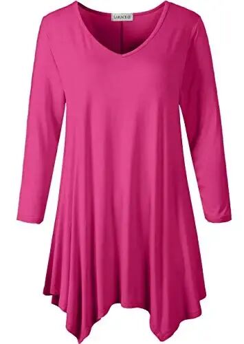 LARACE Plus Size V-Neck 3/4 Sleeve Asymmetrical Tunic Tops for Women | 95% Rayon, 5% Spandex, Breathable, Stretchy, Flowy Hem Hides Belly and Hips, Casual, Fall, Winter, for Leggings, L-5X - LARACE