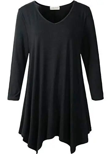 LARACE Plus Size V-Neck 3/4 Sleeve Asymmetrical Tunic Tops for Women | 95% Rayon, 5% Spandex, Breathable, Stretchy, Flowy Hem Hides Belly and Hips, Casual, Fall, Winter, for Leggings, L-5X - LARACE