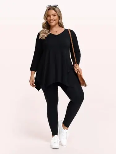 LARACE Plus Size V-Neck 3/4 Sleeve Asymmetrical Tunic Tops for Women | 95% Rayon, 5% Spandex, Breathable, Stretchy, Flowy Hem Hides Belly and Hips, Casual, Fall, Winter, for Leggings, L-5X - 5
