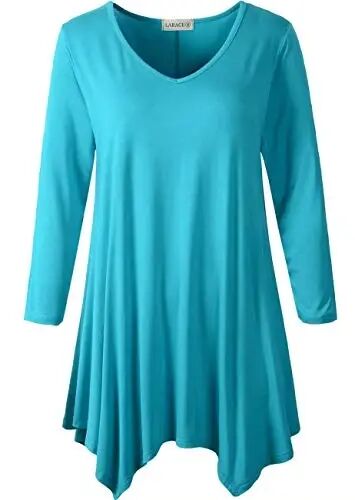 LARACE Plus Size V-Neck 3/4 Sleeve Asymmetrical Tunic Tops for Women | 95% Rayon, 5% Spandex, Breathable, Stretchy, Flowy Hem Hides Belly and Hips, Casual, Fall, Winter, for Leggings, L-5X - LARACE