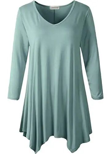 LARACE Plus Size V-Neck 3/4 Sleeve Asymmetrical Tunic Tops for Women | 95% Rayon, 5% Spandex, Breathable, Stretchy, Flowy Hem Hides Belly and Hips, Casual, Fall, Winter, for Leggings, L-5X - LARACE