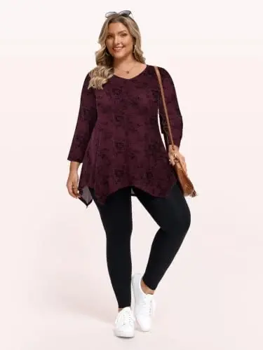 LARACE Plus Size V-Neck 3/4 Sleeve Asymmetrical Tunic Tops for Women | 95% Rayon, 5% Spandex, Breathable, Stretchy, Flowy Hem Hides Belly and Hips, Casual, Fall, Winter, for Leggings, L-5X - 5