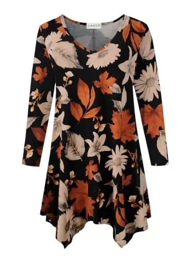 LARACE Plus Size V-Neck 3/4 Sleeve Asymmetrical Tunic Tops for Women | 95% Rayon, 5% Spandex, Breathable, Stretchy, Flowy Hem Hides Belly and Hips, Casual, Fall, Winter, for Leggings, L-5X - LARACE