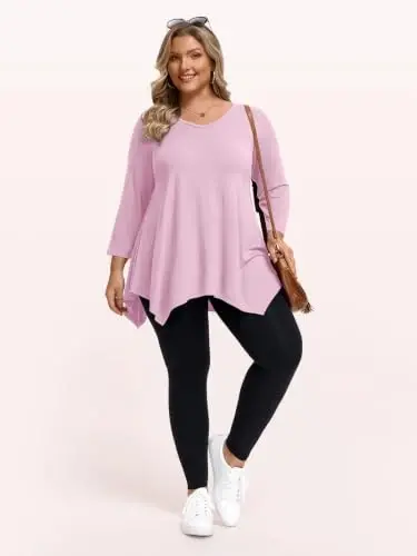 LARACE Plus Size V-Neck 3/4 Sleeve Asymmetrical Tunic Tops for Women | 95% Rayon, 5% Spandex, Breathable, Stretchy, Flowy Hem Hides Belly and Hips, Casual, Fall, Winter, for Leggings, L-5X - 5