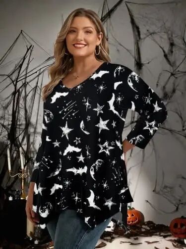 LARACE Plus Size V-Neck 3/4 Sleeve Asymmetrical Tunic Tops for Women | 95% Rayon, 5% Spandex, Breathable, Stretchy, Flowy Hem Hides Belly and Hips, Casual, Fall, Winter, for Leggings, L-5X - LARACE (1)