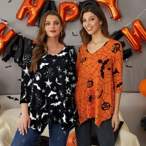 LARACE Plus Size V-Neck 3/4 Sleeve Asymmetrical Tunic Tops for Women | 95% Rayon, 5% Spandex, Breathable, Stretchy, Flowy Hem Hides Belly and Hips, Casual, Fall, Winter, for Leggings, L-5X - 3