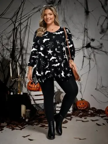 LARACE Plus Size V-Neck 3/4 Sleeve Asymmetrical Tunic Tops for Women | 95% Rayon, 5% Spandex, Breathable, Stretchy, Flowy Hem Hides Belly and Hips, Casual, Fall, Winter, for Leggings, L-5X - 5