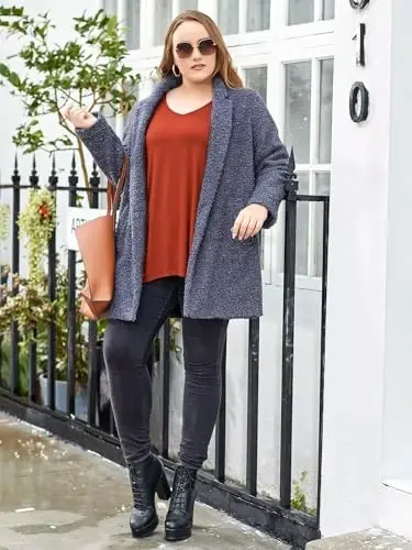 LARACE Plus Size Women's Tunic Asymmetrical Dress Shirt 3/4 Sleeve V Neck Flowy Clothing for Leggings - 2