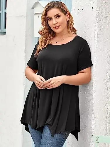 LARACE Short Sleeve Shirts for Womens Plus Size Tops Casual Summer Clothes Asymmetrical Tunic Blouses - 5