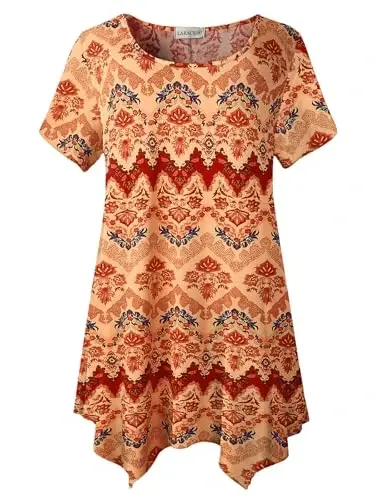 LARACE Short Sleeve Shirts for Womens Plus Size Tops Casual Summer Clothes Asymmetrical Tunic Blouses 