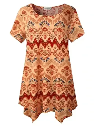 LARACE Short Sleeve Shirts for Womens Plus Size Tops Casual Summer Clothes Asymmetrical Tunic Blouses - 1