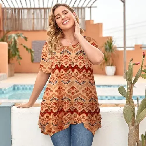 LARACE Short Sleeve Shirts for Womens Plus Size Tops Casual Summer Clothes Asymmetrical Tunic Blouses - 4