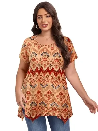 LARACE Short Sleeve Shirts for Womens Plus Size Tops Casual Summer Clothes Asymmetrical Tunic Blouses - 3