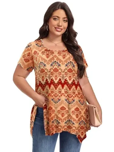 LARACE Short Sleeve Shirts for Womens Plus Size Tops Casual Summer Clothes Asymmetrical Tunic Blouses - 4