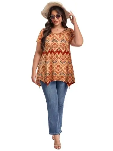 LARACE Short Sleeve Shirts for Womens Plus Size Tops Casual Summer Clothes Asymmetrical Tunic Blouses - 5