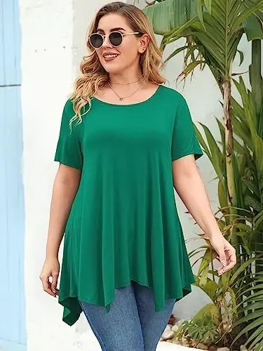 LARACE Short Sleeve Shirts for Womens Plus Size Tops Casual Summer Clothes Asymmetrical Tunic Blouses - 4