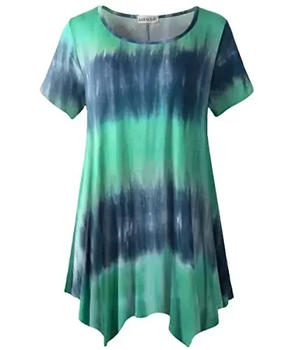 LARACE Short Sleeve Shirts for Womens Plus Size Tops Casual Summer Clothes Asymmetrical Tunic Blouses - 1