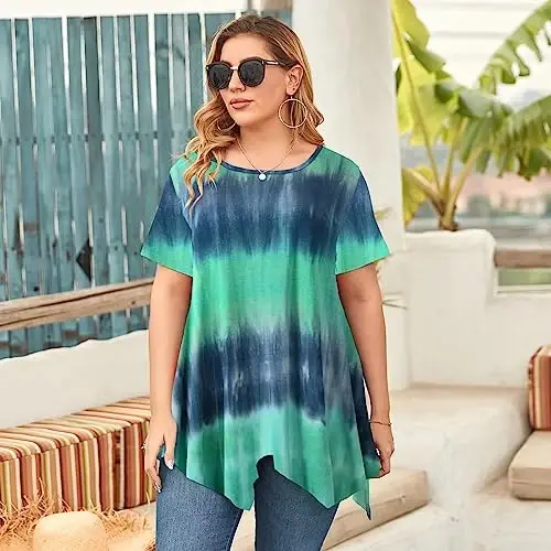 LARACE Short Sleeve Shirts for Womens Plus Size Tops Casual Summer Clothes Asymmetrical Tunic Blouses - 3