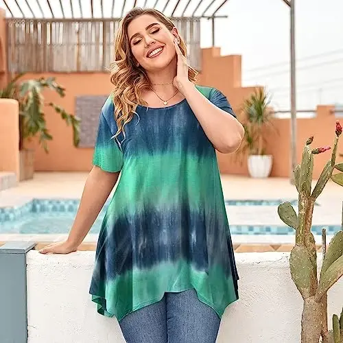 LARACE Short Sleeve Shirts for Womens Plus Size Tops Casual Summer Clothes Asymmetrical Tunic Blouses - 4