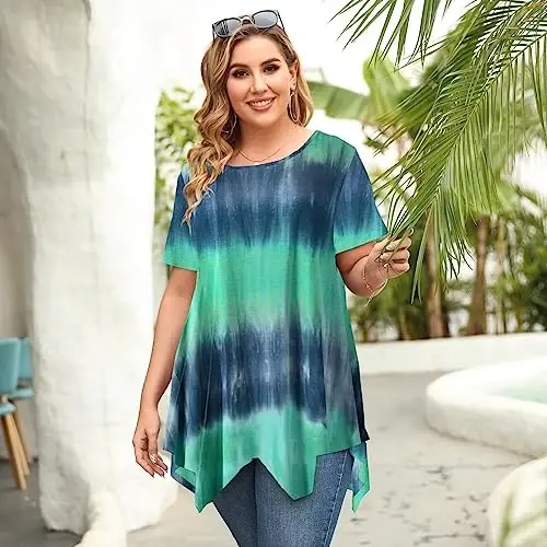 LARACE Short Sleeve Shirts for Womens Plus Size Tops Casual Summer Clothes Asymmetrical Tunic Blouses - 5