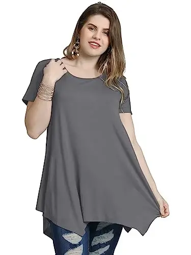 LARACE Short Sleeve Shirts for Womens Plus Size Tops Casual Summer Clothes Asymmetrical Tunic Blouses - 3
