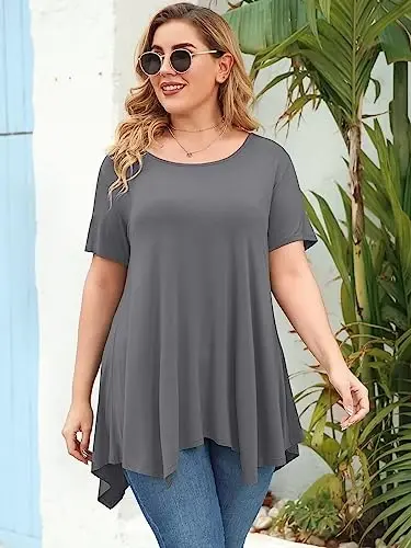 LARACE Short Sleeve Shirts for Womens Plus Size Tops Casual Summer Clothes Asymmetrical Tunic Blouses - 4