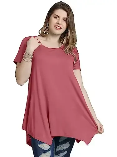 LARACE Short Sleeve Shirts for Womens Plus Size Tops Casual Summer Clothes Asymmetrical Tunic Blouses - 3