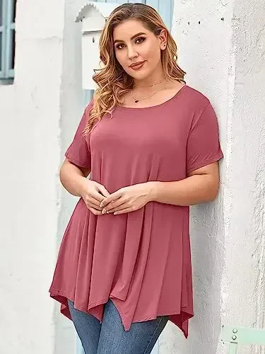 LARACE Short Sleeve Shirts for Womens Plus Size Tops Casual Summer Clothes Asymmetrical Tunic Blouses - 5