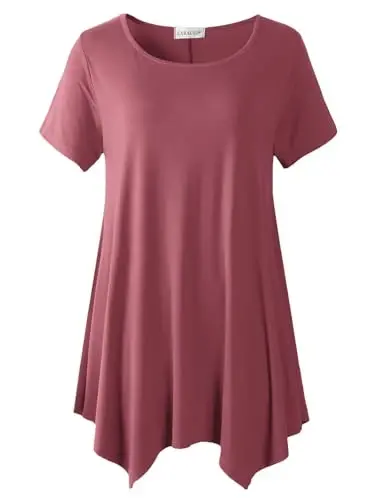 LARACE Short Sleeve Shirts for Womens Plus Size Tops Casual Summer Clothes Asymmetrical Tunic Blouses - 1