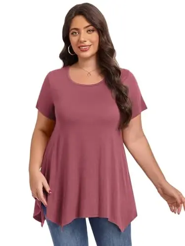 LARACE Short Sleeve Shirts for Womens Plus Size Tops Casual Summer Clothes Asymmetrical Tunic Blouses - 3