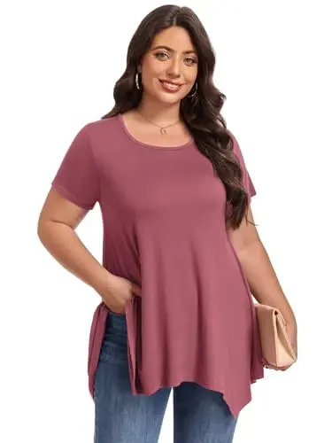 LARACE Short Sleeve Shirts for Womens Plus Size Tops Casual Summer Clothes Asymmetrical Tunic Blouses - 4