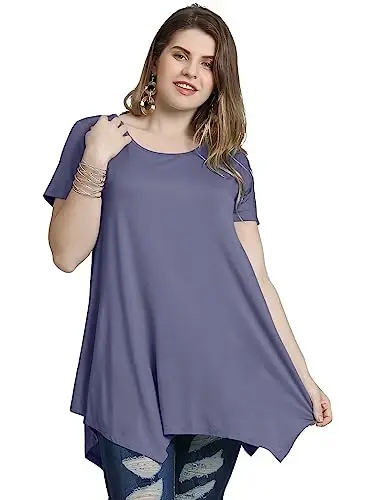 LARACE Short Sleeve Shirts for Womens Plus Size Tops Casual Summer Clothes Asymmetrical Tunic Blouses - 3
