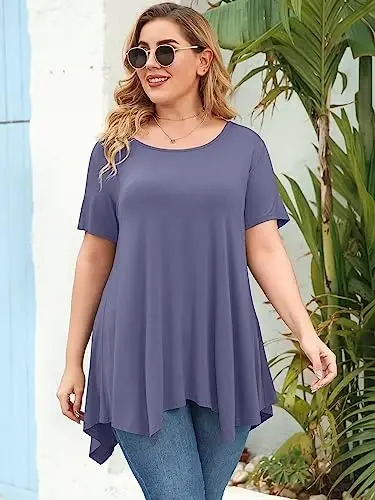 LARACE Short Sleeve Shirts for Womens Plus Size Tops Casual Summer Clothes Asymmetrical Tunic Blouses - 4