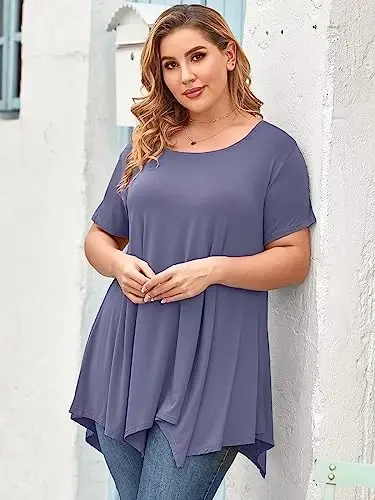 LARACE Short Sleeve Shirts for Womens Plus Size Tops Casual Summer Clothes Asymmetrical Tunic Blouses - 5