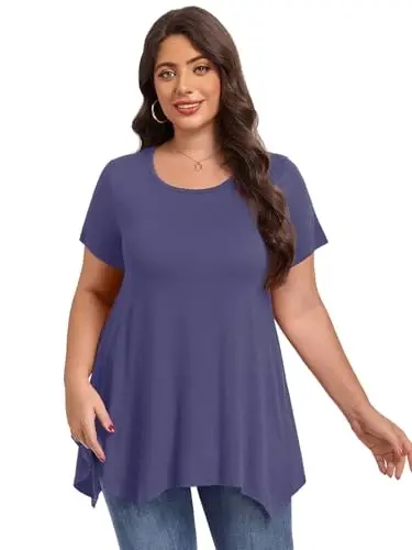 LARACE Short Sleeve Shirts for Womens Plus Size Tops Casual Summer Clothes Asymmetrical Tunic Blouses - 3
