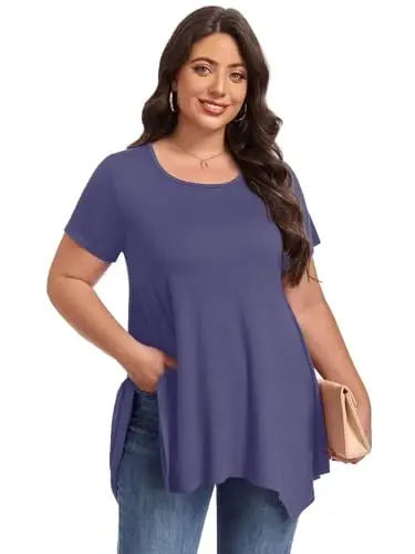 LARACE Short Sleeve Shirts for Womens Plus Size Tops Casual Summer Clothes Asymmetrical Tunic Blouses - 4