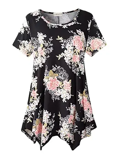LARACE Short Sleeve Shirts for Womens Plus Size Tops Casual Summer Clothes Asymmetrical Tunic Blouses 