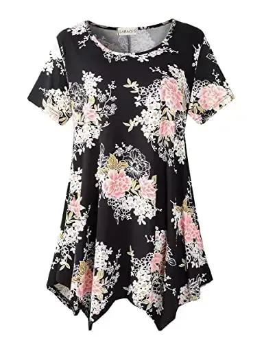 LARACE Short Sleeve Shirts for Womens Plus Size Tops Casual Summer Clothes Asymmetrical Tunic Blouses - 1