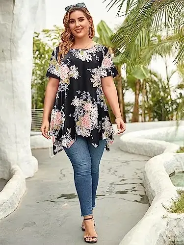 LARACE Short Sleeve Shirts for Womens Plus Size Tops Casual Summer Clothes Asymmetrical Tunic Blouses - 6