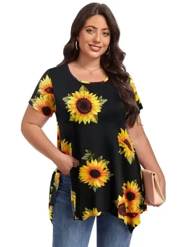LARACE Short Sleeve Shirts for Womens Plus Size Tops Casual Summer Clothes Asymmetrical Tunic Blouses - 4