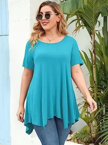 LARACE Short Sleeve Shirts for Womens Plus Size Tops Casual Summer Clothes Asymmetrical Tunic Blouses - 4