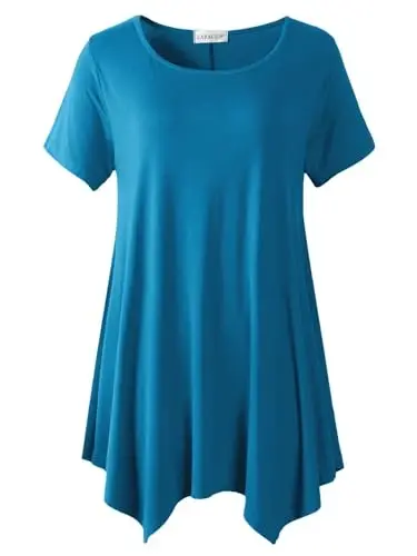 LARACE Short Sleeve Shirts for Womens Plus Size Tops Casual Summer Clothes Asymmetrical Tunic Blouses - LARACE