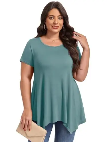 LARACE Short Sleeve Shirts for Womens Plus Size Tops Casual Summer Clothes Asymmetrical Tunic Blouses - LARACE (1)