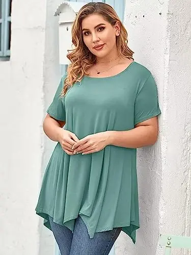 LARACE Short Sleeve Shirts for Womens Plus Size Tops Casual Summer Clothes Asymmetrical Tunic Blouses - 5