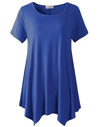 LARACE Short Sleeve Shirts for Womens Plus Size Tops Casual Summer Clothes Asymmetrical Tunic Blouses - 1