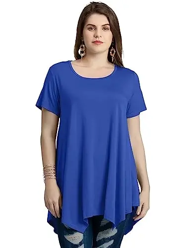 LARACE Short Sleeve Shirts for Womens Plus Size Tops Casual Summer Clothes Asymmetrical Tunic Blouses - 2