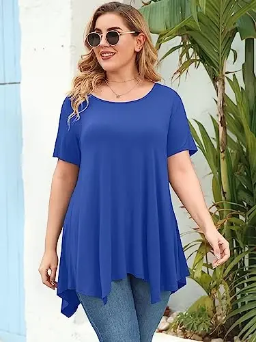 LARACE Short Sleeve Shirts for Womens Plus Size Tops Casual Summer Clothes Asymmetrical Tunic Blouses - 4